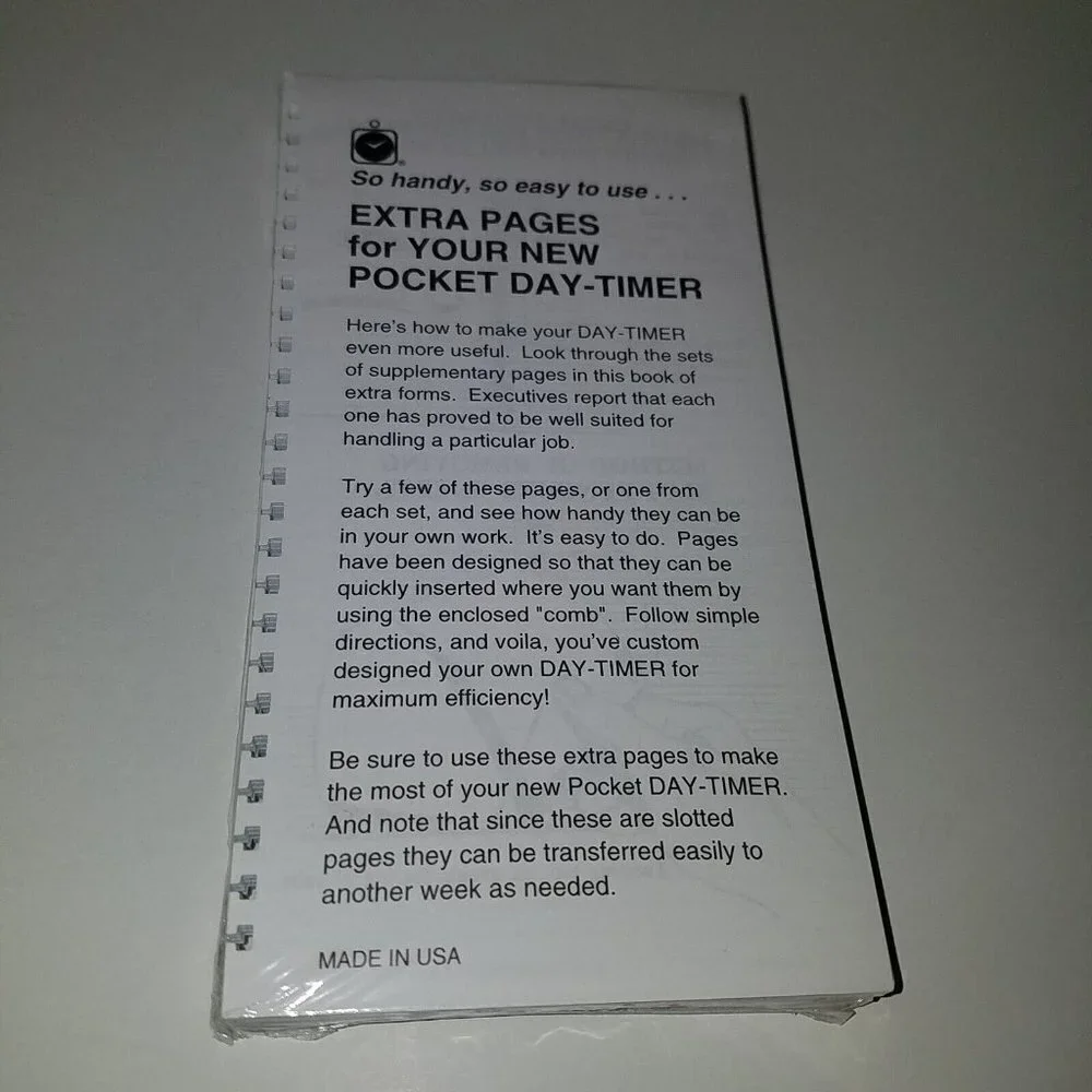 NOS Pocket Day-Timer Extra Pages Spiral 6.5